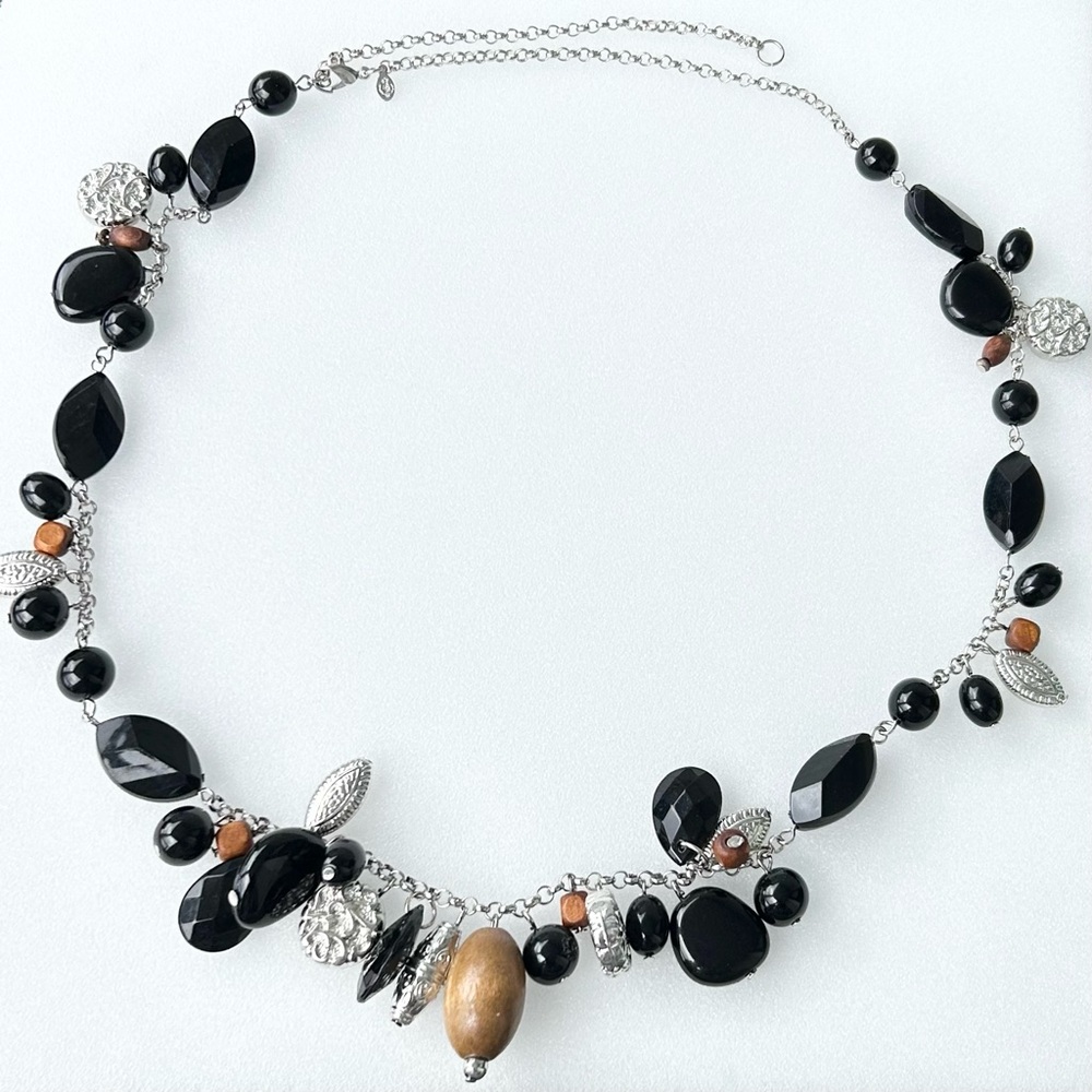 Vintage Premier Designs Necklace 26” Mixed Elements Silver Tone